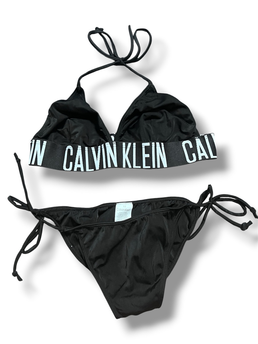 Calvin Klein Black Logo-Band Halter Triangle Bikini